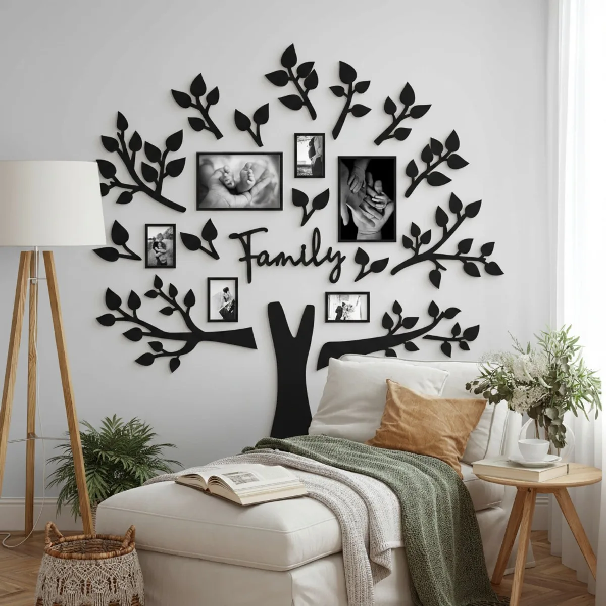 Family Tree Wall Decor XXL with 6 Photo Frames – Birch Plywood