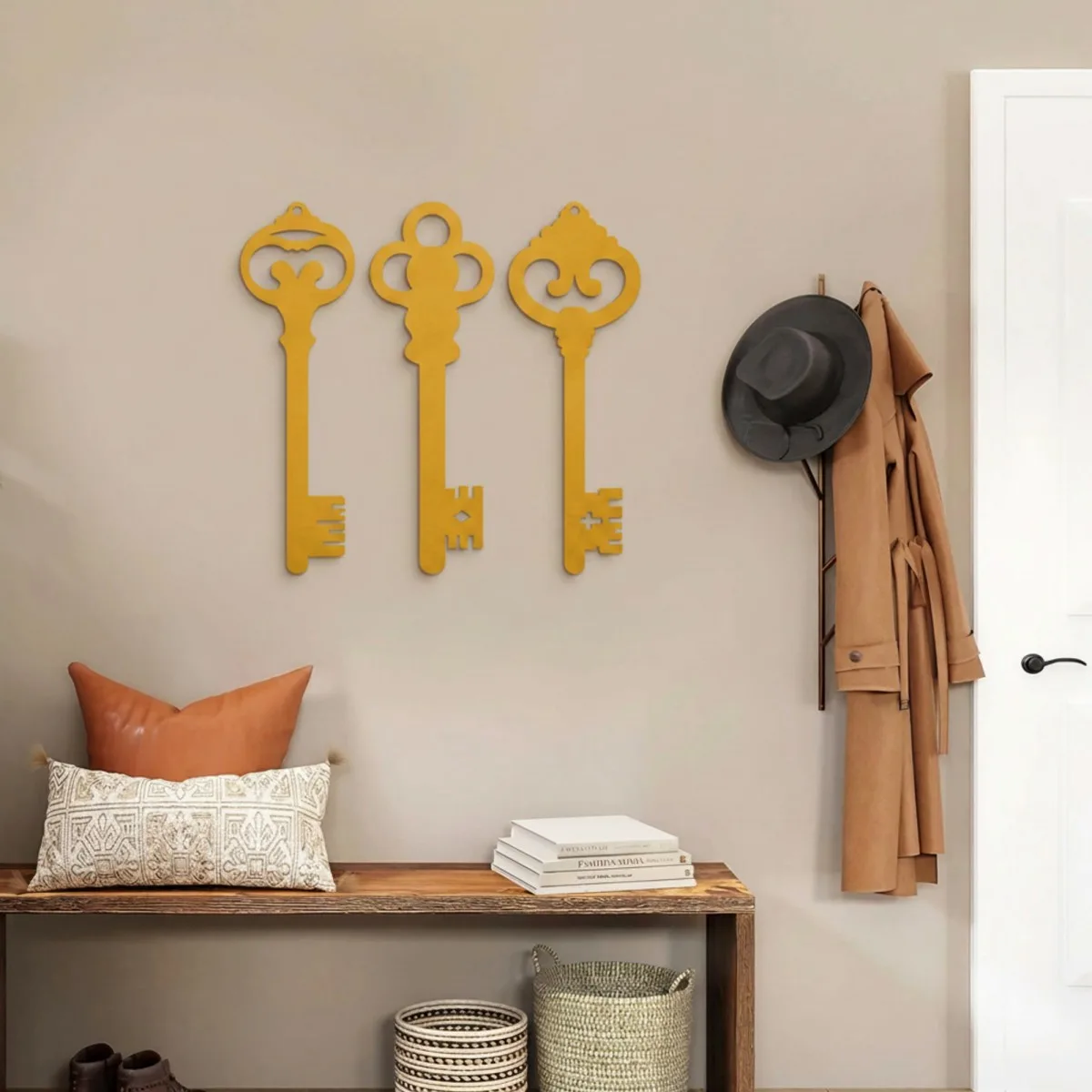 Décoration murale clés vintage en bois (lot de 3) – contreplaqué de bouleau