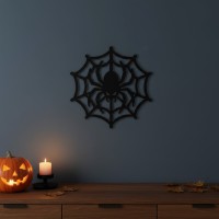Spider on Web Wall Decor – Halloween Silhouette – Birch Plywood 45x45 cm
