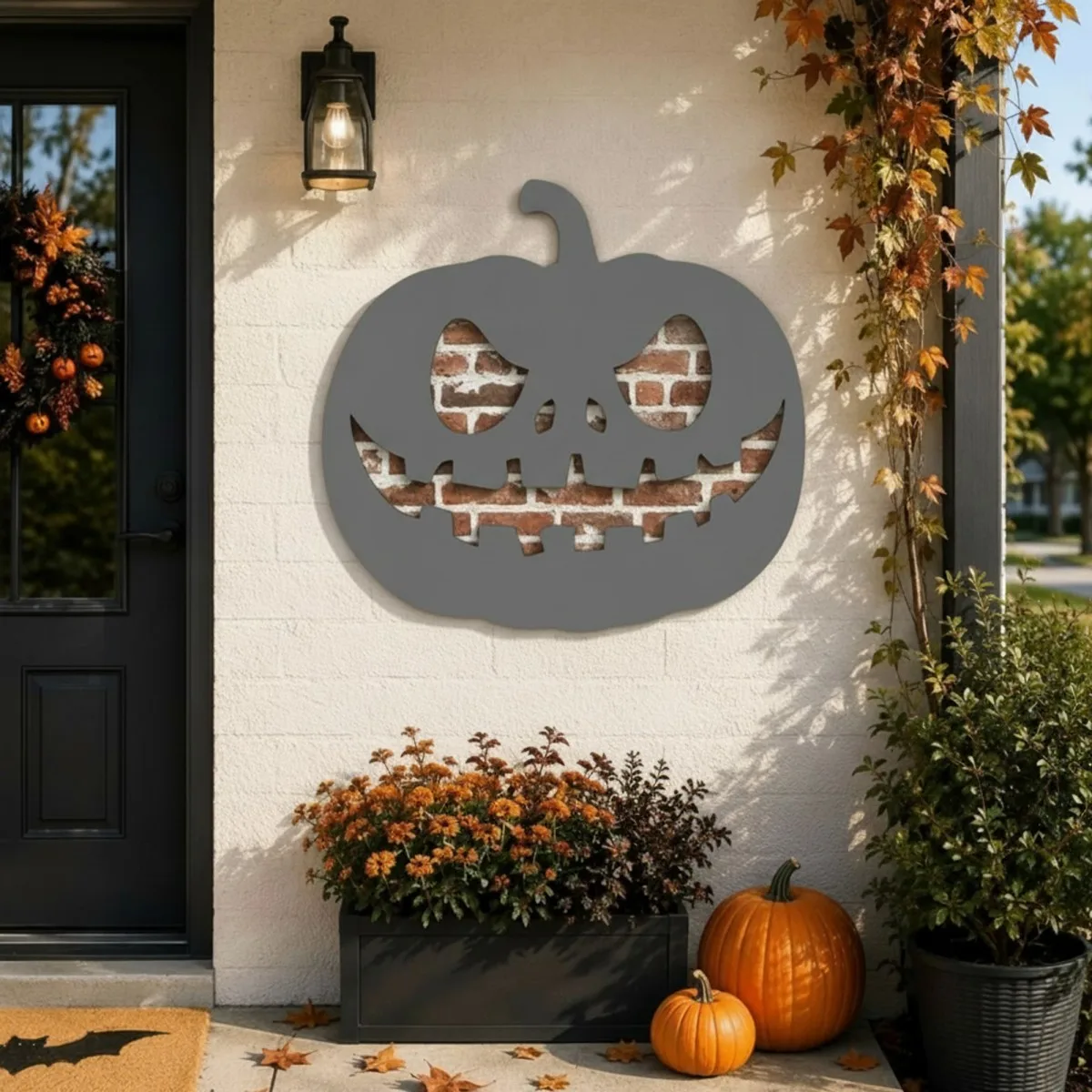 Halloween Kürbis Wandbild – Gruselige Jack-o'-Lantern Silhouette