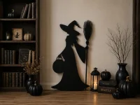 Wooden Witch Silhouette with Broom