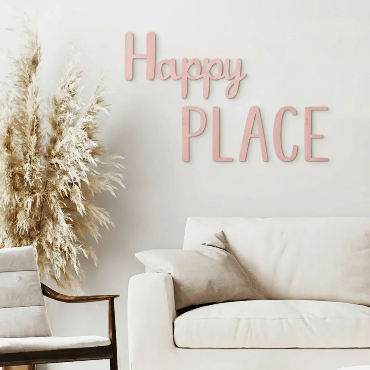 Houten woorden „Happy Place” van berkenmultiplex – wanddecoratie