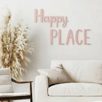 Houten woorden „Happy Place” van berkenmultiplex – wanddecoratie