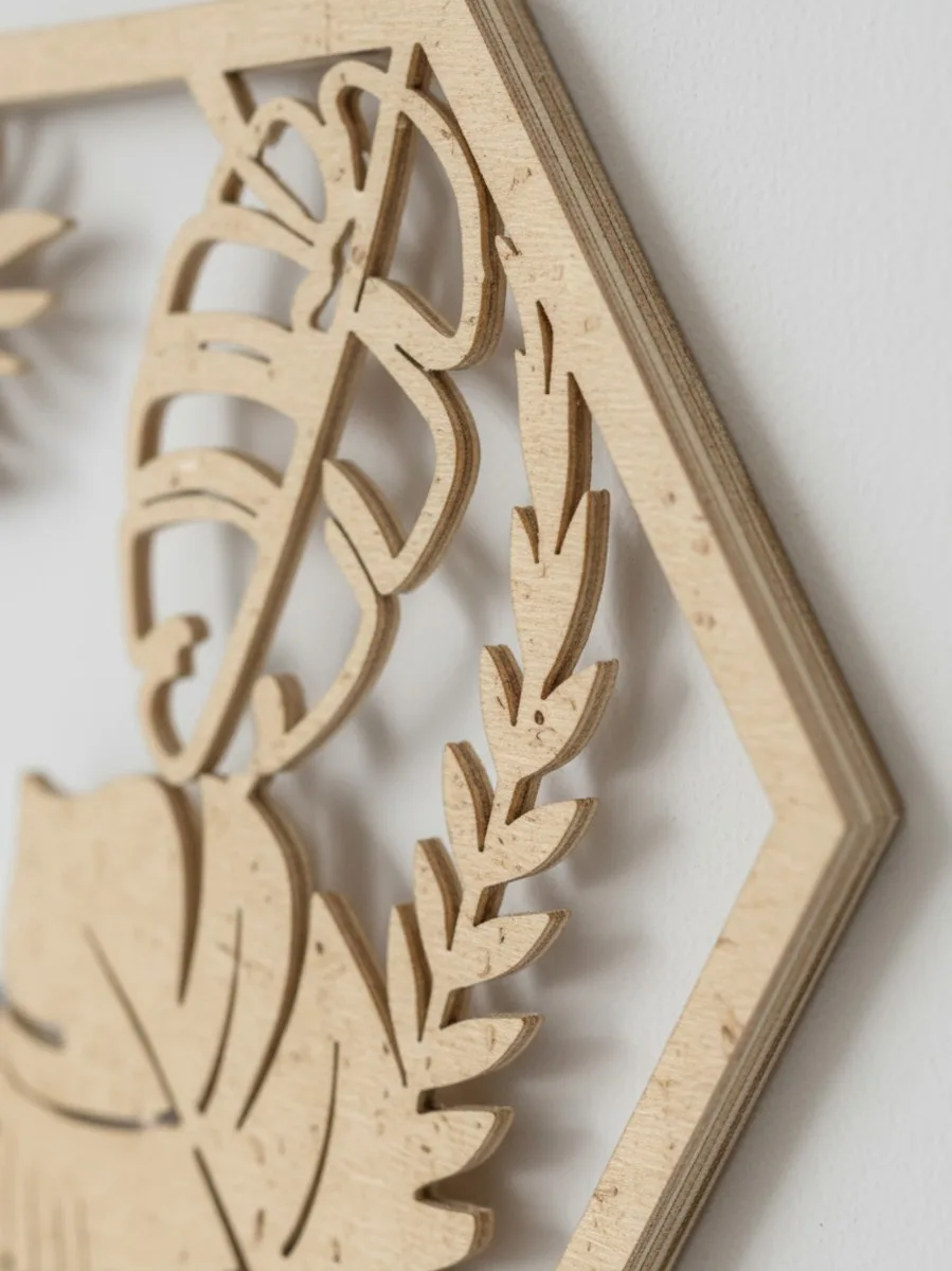 Tropical Hexagon Wall Decor, Set of 5 (Natural MDF)