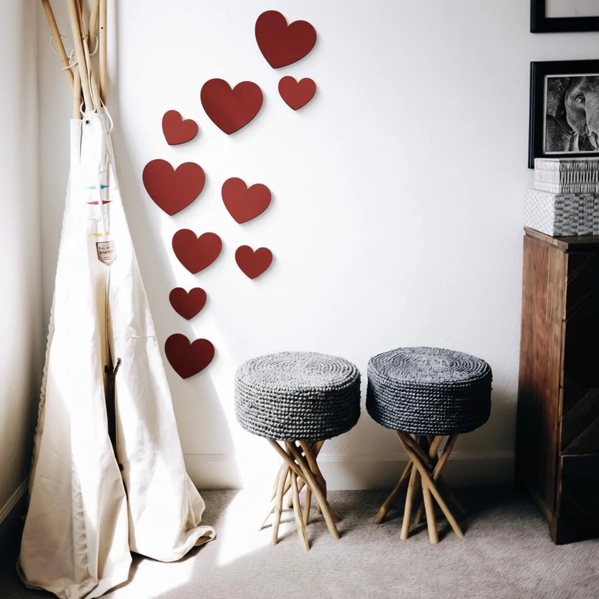 Birch Plywood Wood Wall Decoration - Hearts (10 pieces)