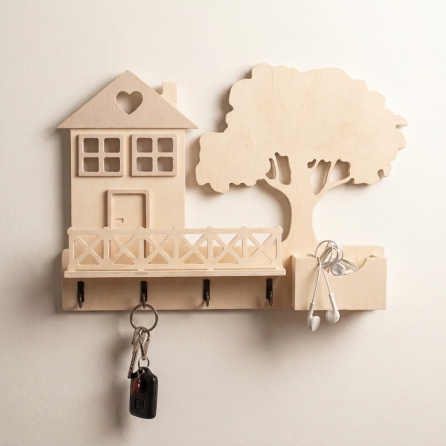 Wall Key Holder House with Tree
