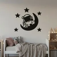 Birch Plywood Wall Decor - Little Astronaut with Moon and Stars