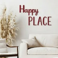 Houten woorden „Happy Place” van berkenmultiplex – wanddecoratie