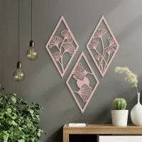 Birch Plywood Wall Decor – Ginkgo Leaf Diamond Set (3 pieces)