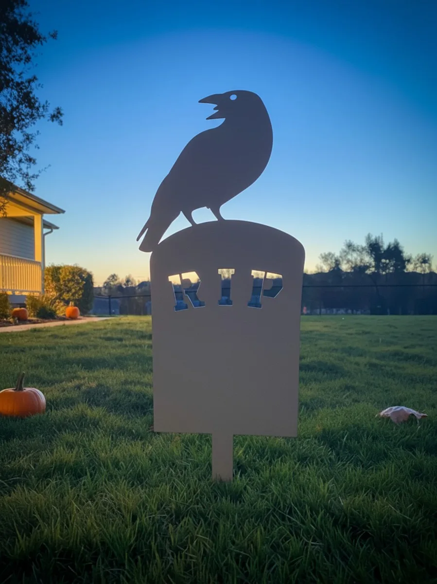 Halloween raaf grafsteen tuinsteker – RIP silhouet met raaf