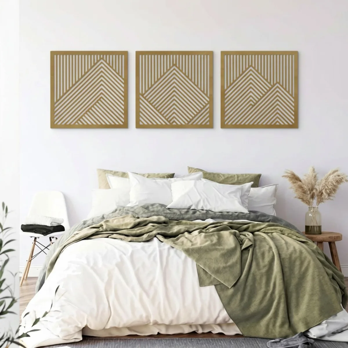 Mountain Wall Art Set, 3 Panels – Laser-Cut Birch Plywood, 64x20 cm