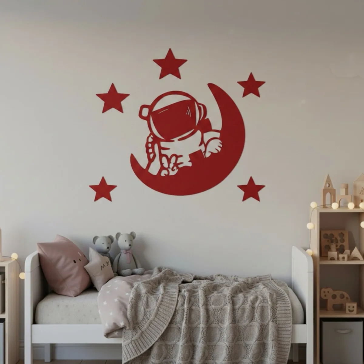 Birch Plywood Wall Decor - Little Astronaut with Moon and Stars