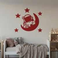 Birch Plywood Wall Decor - Little Astronaut with Moon and Stars