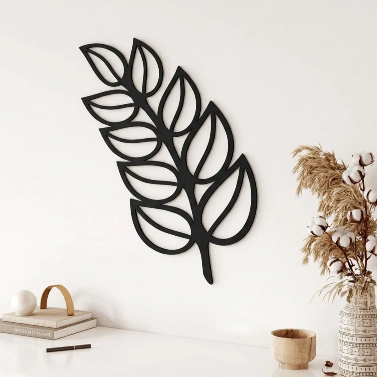 Blad wanddecoratie van berken multiplex – botanische laserdecoratie, 60 x 34 cm