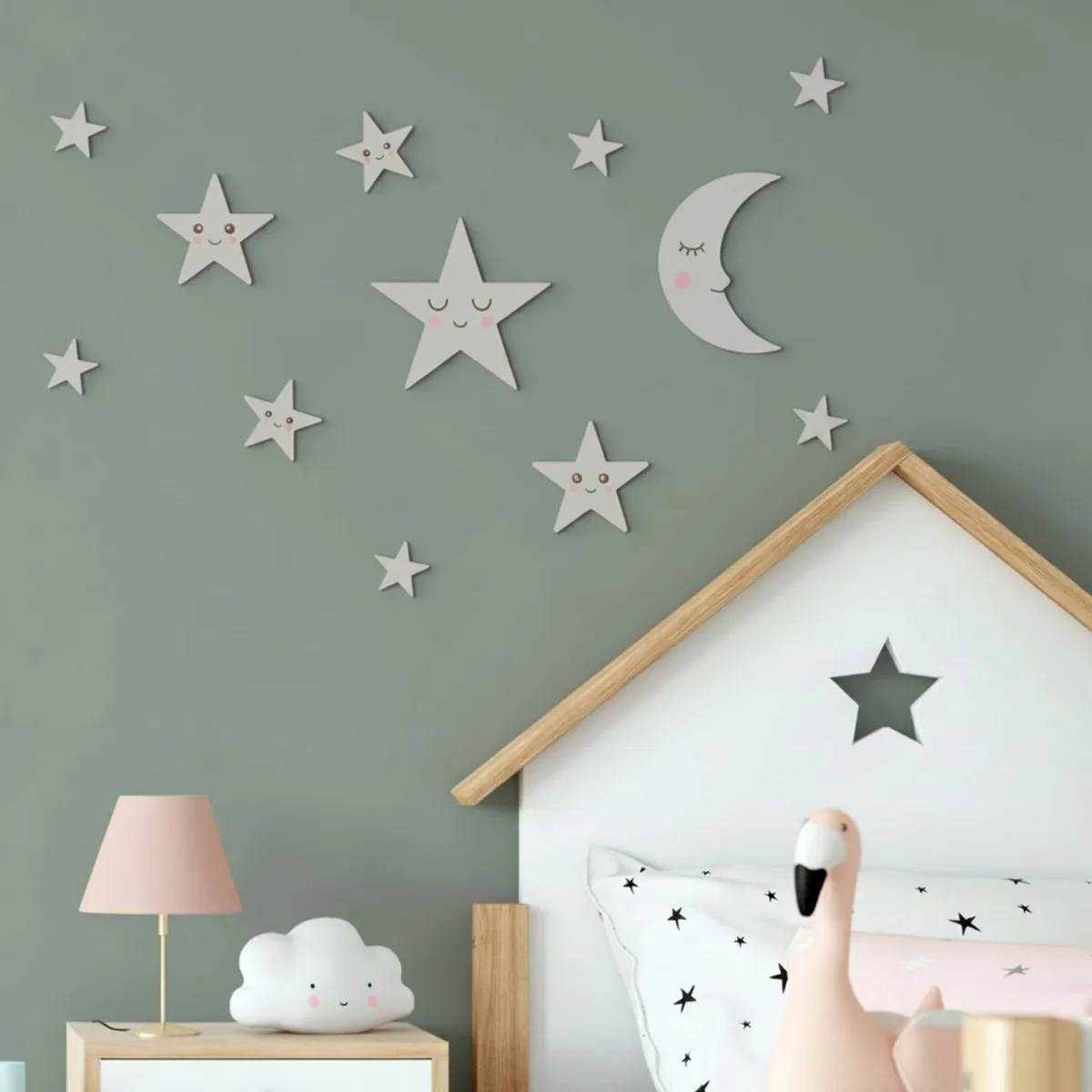 Moon and Stars Set Large – Birch Plywood Kawaii Nursery Decor