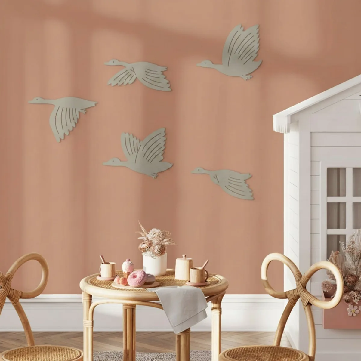Décoration murale en contreplaqué de bouleau – Oies volantes, set de 5 pièces 88x60 cm