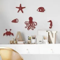 Wooden Marine Animal Decor (6 pieces) - Birch Plywood - 50x30 cm