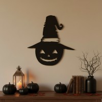 Chapeau de sorcière citrouille décor mural – silhouette Halloween effrangée – contreplaqué de bouleau