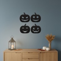 Halloween Pumpkin Set of 4 Wall Decor – Four Jack-o'-Lantern Silhouettes – Birch Plywood