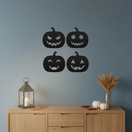 Halloween Pumpkin Set of 4 Wall Decor – Four Jack-o'-Lantern Silhouettes – Birch Plywood