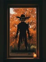 Déco murale épouvantail monstre d’Halloween avec griffes et paille – contreplaqué de bouleau