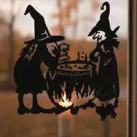 Hexen am Kessel Wandbild – zwei Hexen mit Kessel und Feuer – Birken-Sperrholz