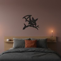Perched Vampire Bat Wall Decor – Halloween Bat with Wing Cloak on Branch – Birch Plywood