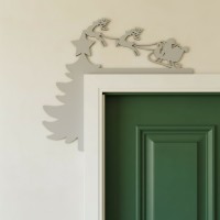 Santa Sleigh Door Topper – Birch Plywood Christmas Door Corner Decor with Tree & Reindeer