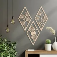 Birch Plywood Wall Decor – Ginkgo Leaf Diamond Set (3 pieces)
