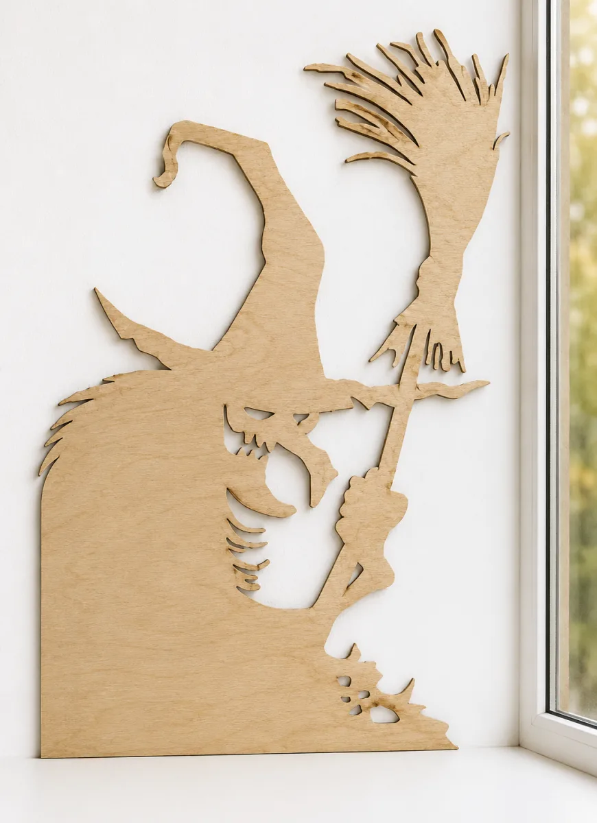 Plywood Witch with Broom Wall Art
