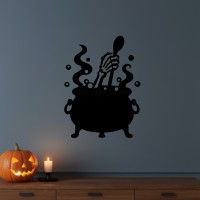 Skeleton Hand Stirring Cauldron Wall Decor – Halloween Brew Pot – Birch Plywood 37x45 cm