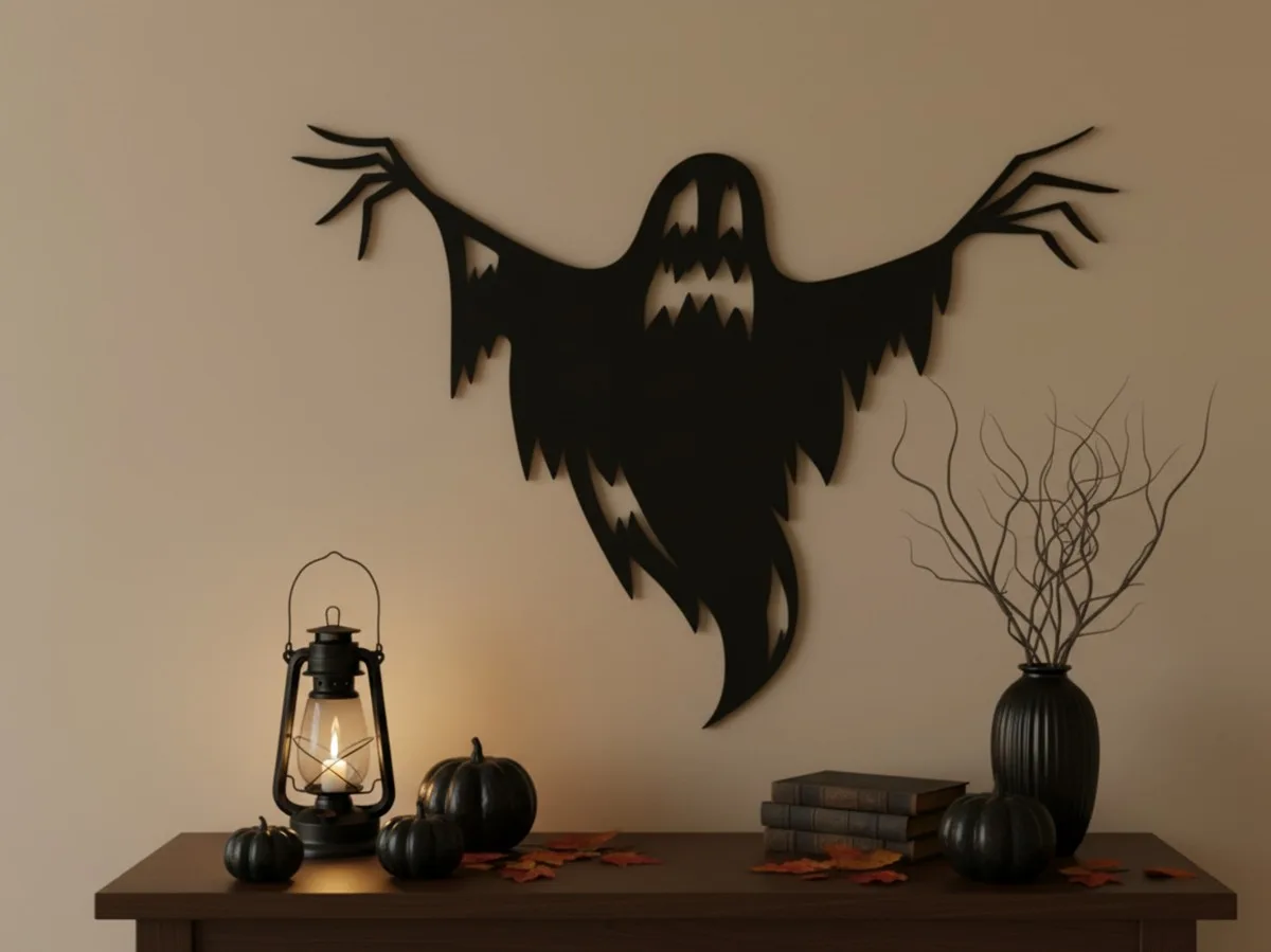 Décor mural Fantôme hurlant – silhouette Halloween avec griffes – contreplaqué de bouleau