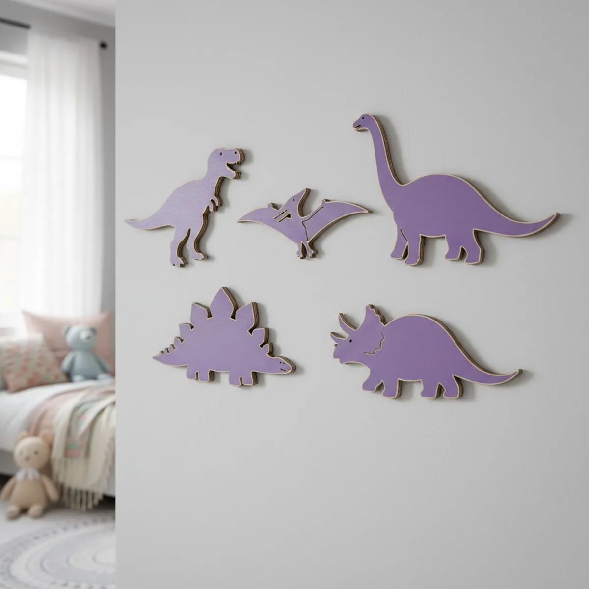 Birch plywood decoration dinosaur set 5 pieces