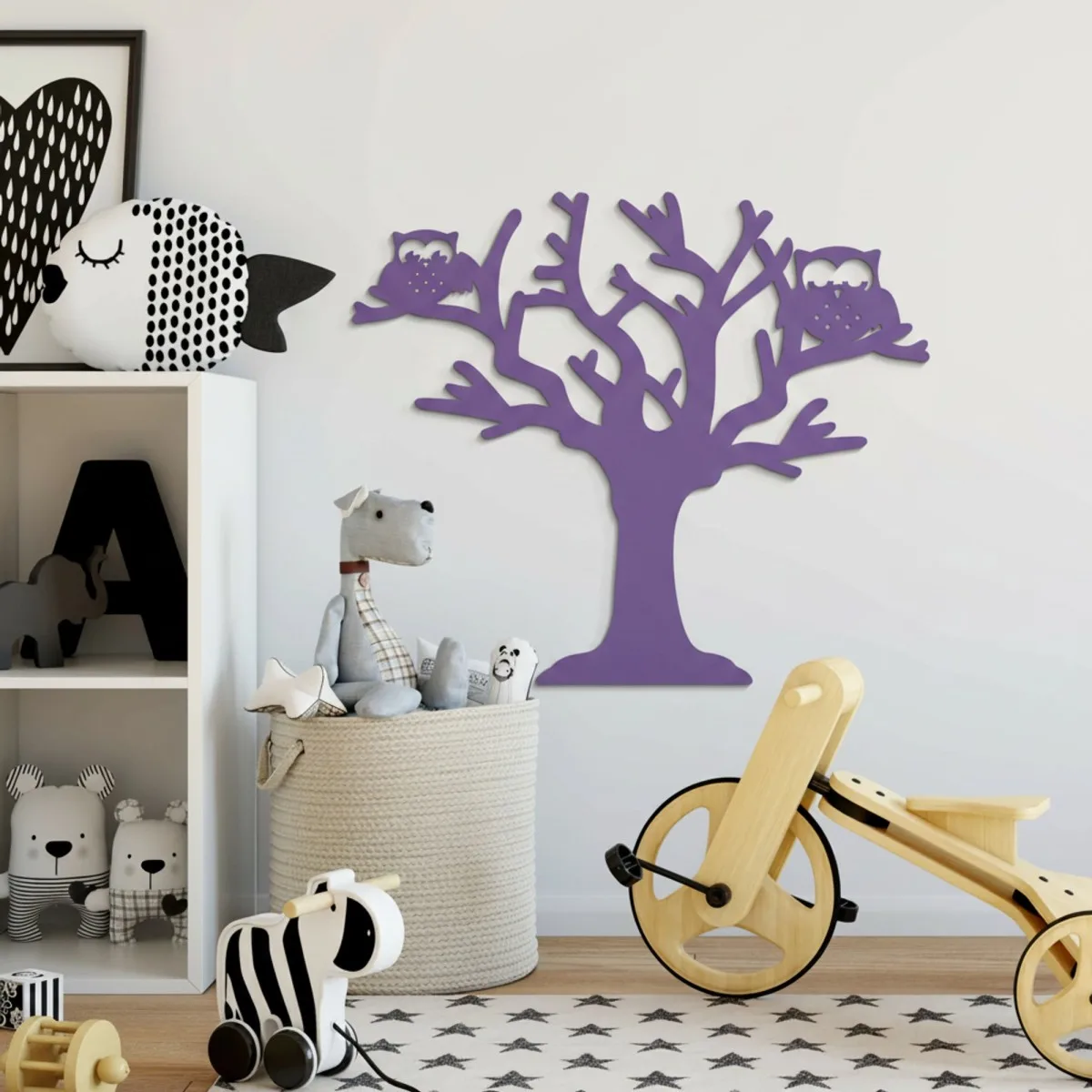 Déco murale en contreplaqué – Arbre aux deux chouettes