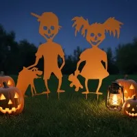 Gruselige Halloween-Kinder Gartenset – Zombie-Junge, Mädchen, Hund & Teddy