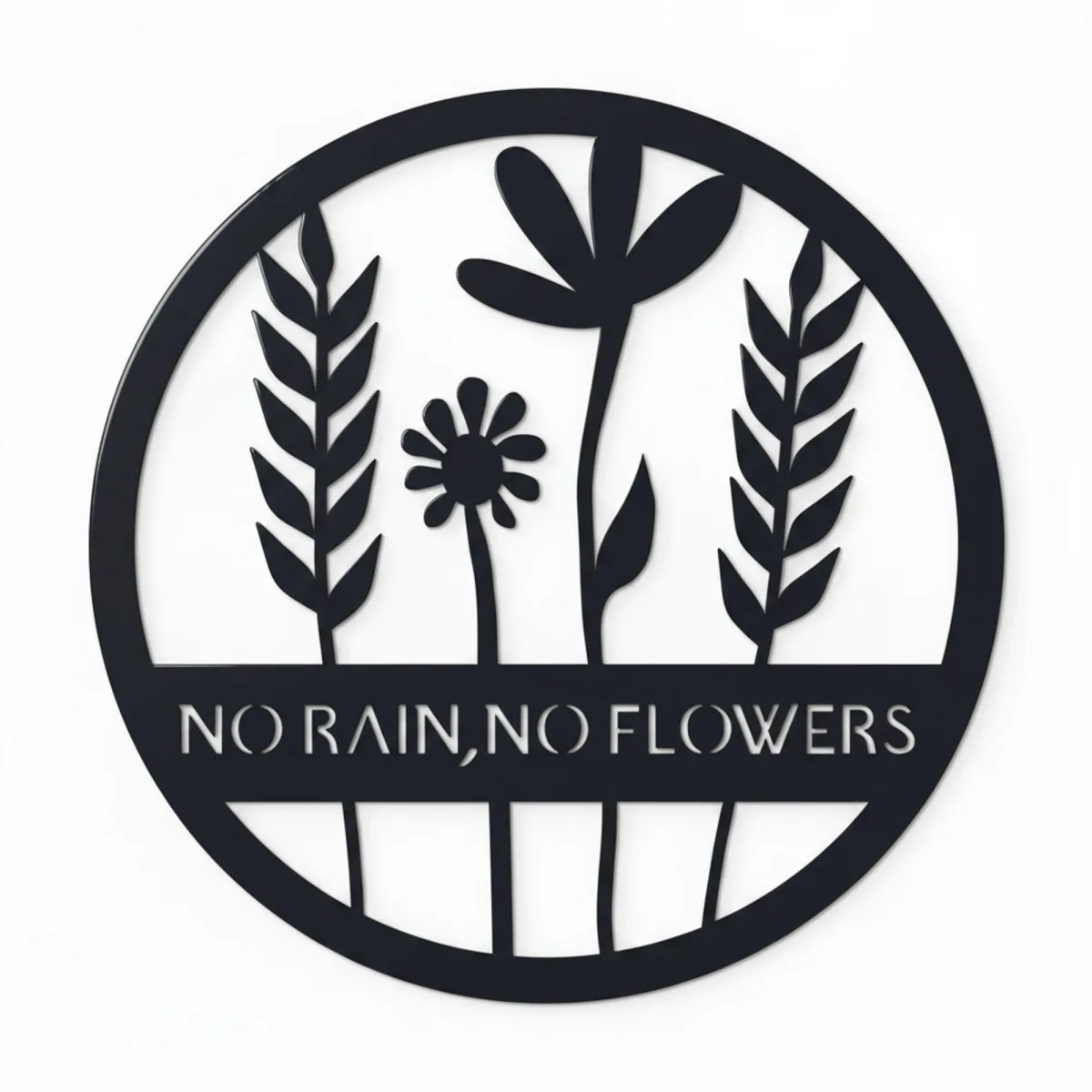 Déco murale en contreplaqué – No Rain No Flowers, ronde