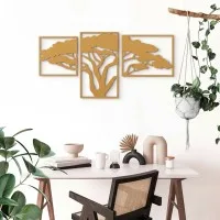 Houten wanddecoratie: Afrikaanse boom (3 delen) – Berken multiplex
