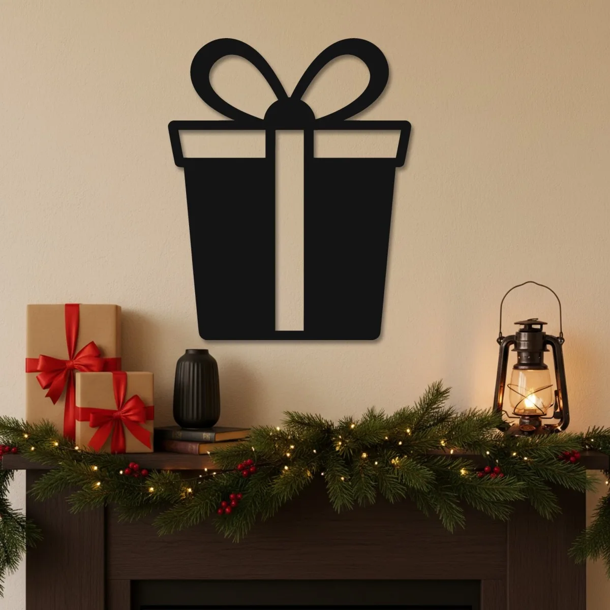 Gift Box Wall Decor – Outline Bow – Birch Plywood
