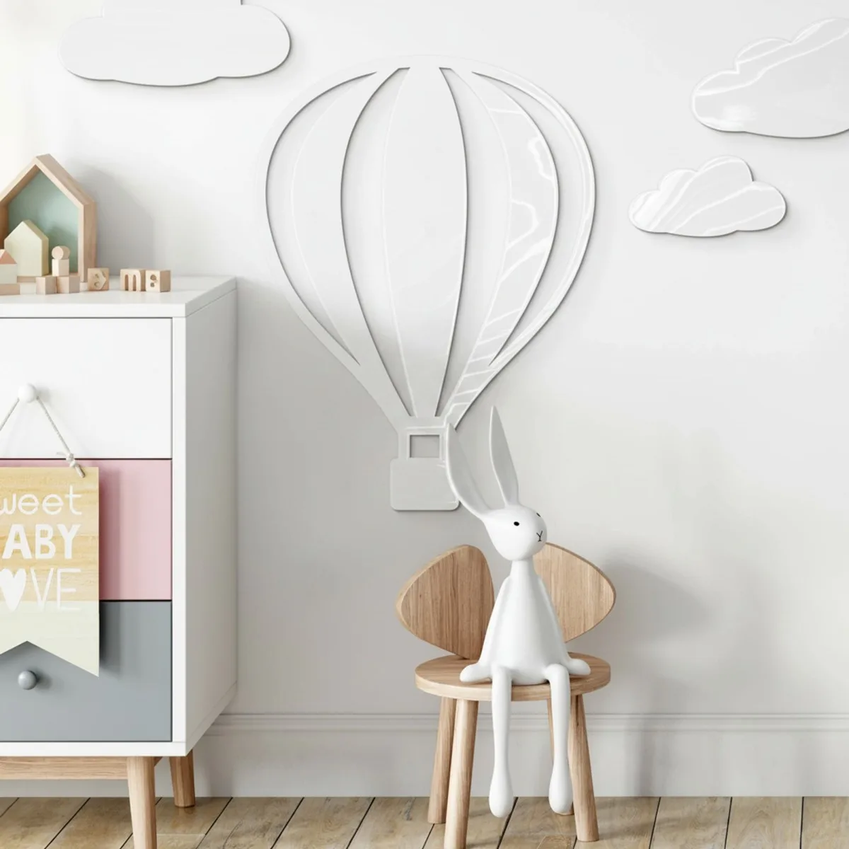 Birch Plywood Wall Decor - Hot Air Balloon with Vertical Lines