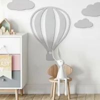 Birch Plywood Wall Decor - Hot Air Balloon with Vertical Lines