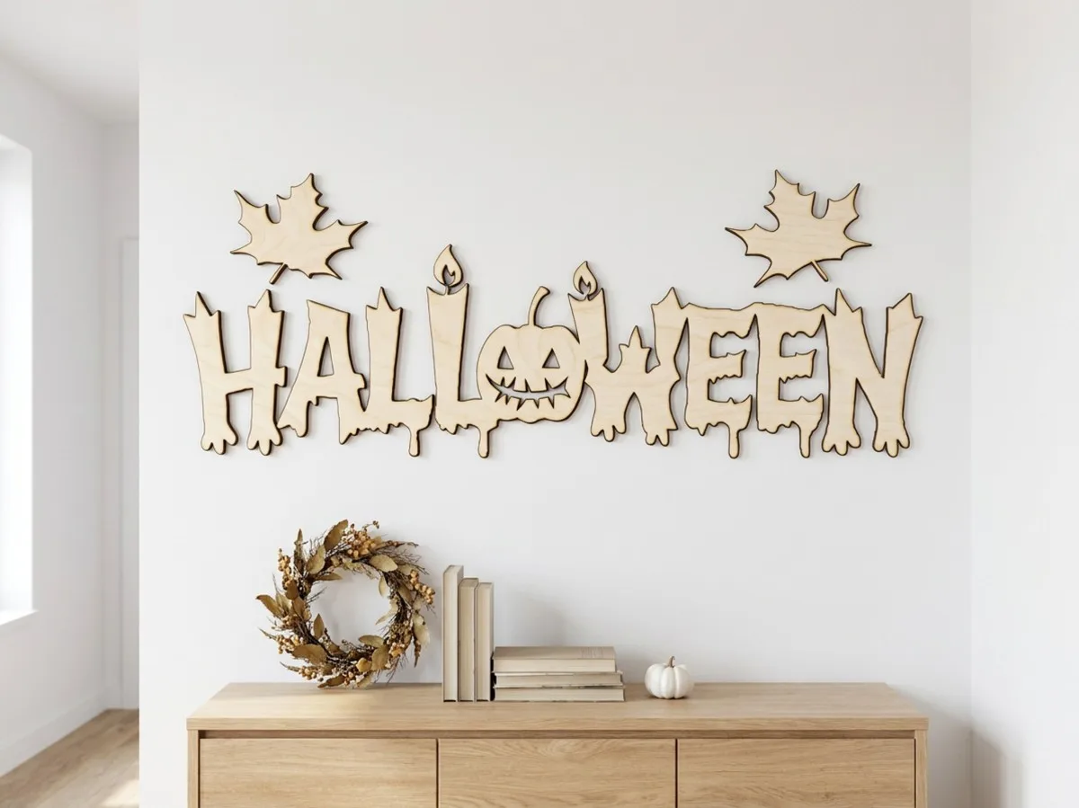 Halloween Wall Sign – Dripping HALLOWEEN Letters with Pumpkin and Candles