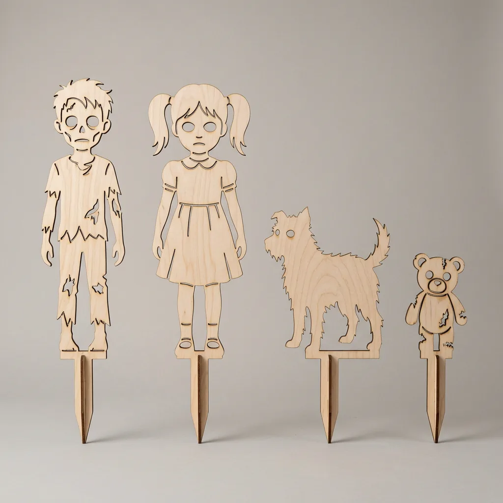 Gruselige Halloween-Kinder Gartenset – Zombie-Junge, Mädchen, Hund & Teddy