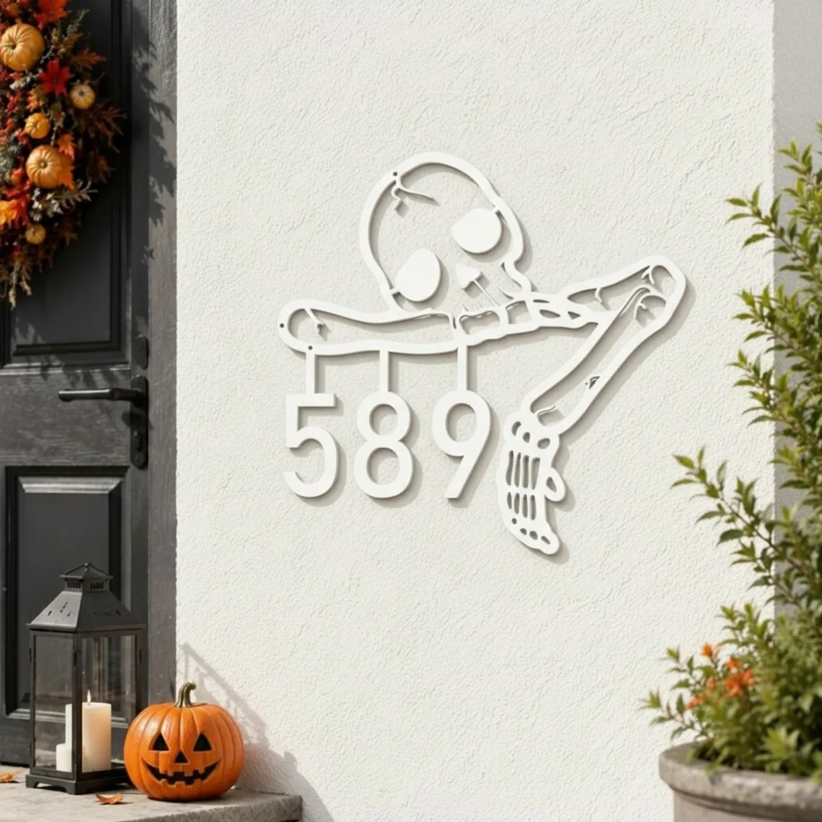 Halloween Skeleton House Number Sign – Custom Address Numbers, Skull & Bone