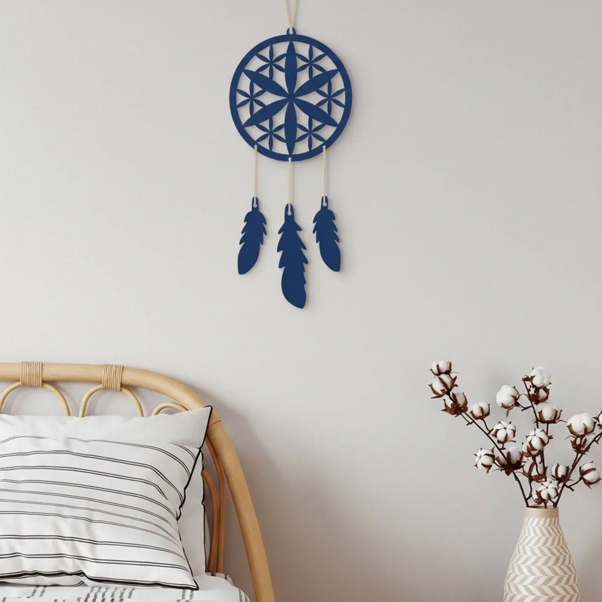 Déco murale en contreplaqué – Attrape-rêves avec une fleur (4 pièces)