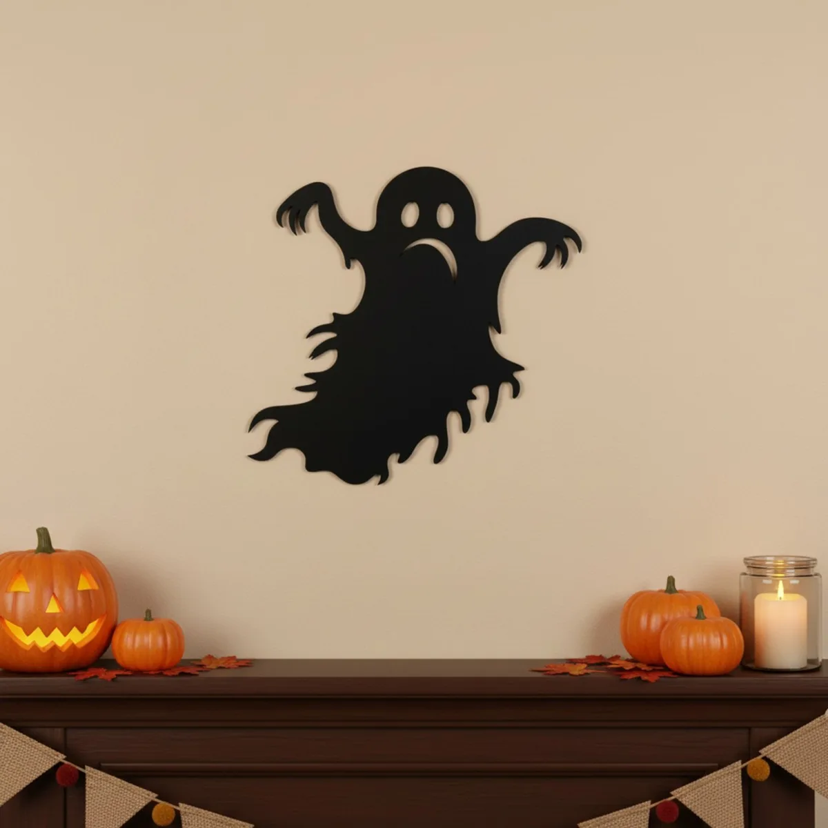 Halloween Scary Ghost Wall Art with Claws and Frowning Face – Birch Plywood