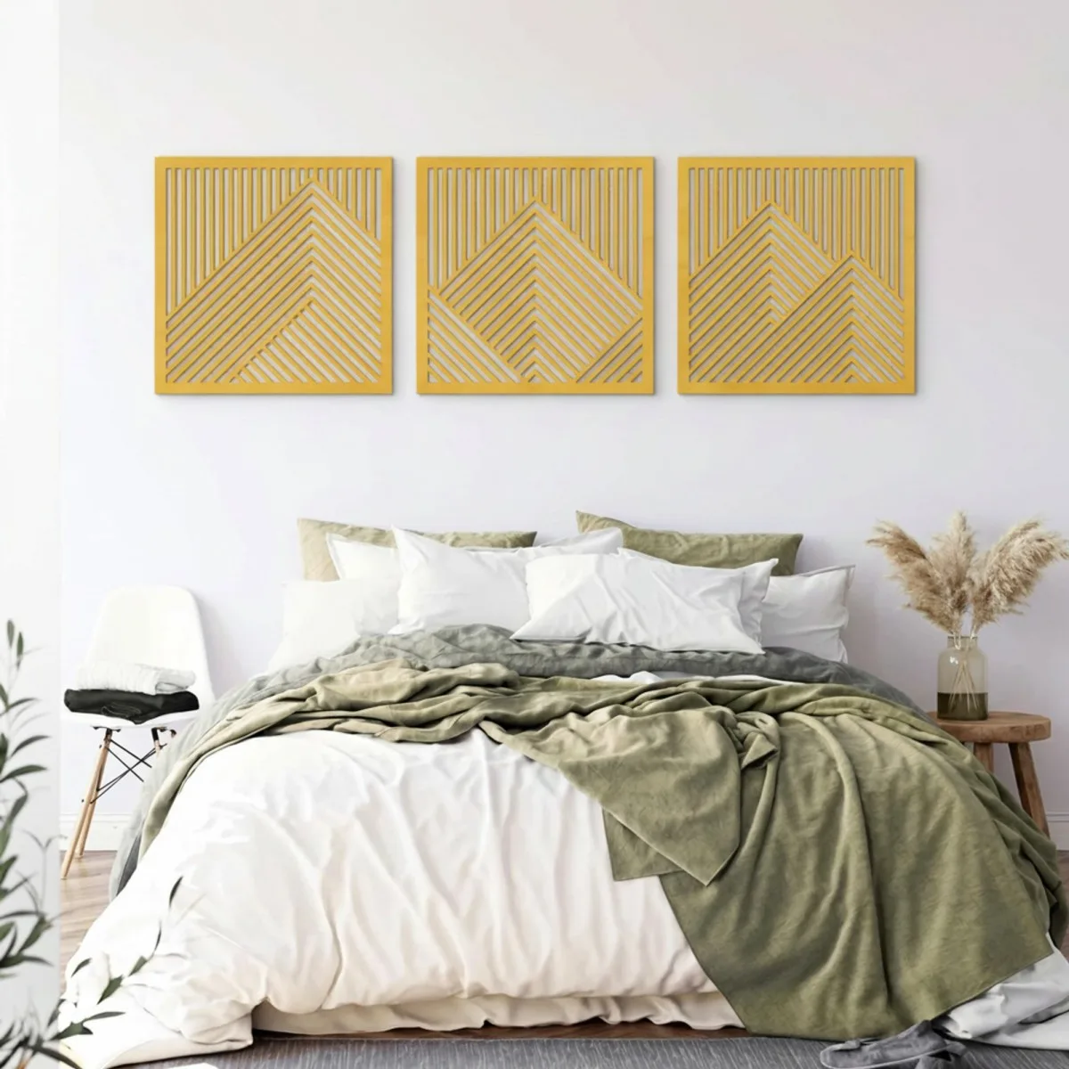 Mountain Wall Art Set, 3 Panels – Laser-Cut Birch Plywood, 64x20 cm