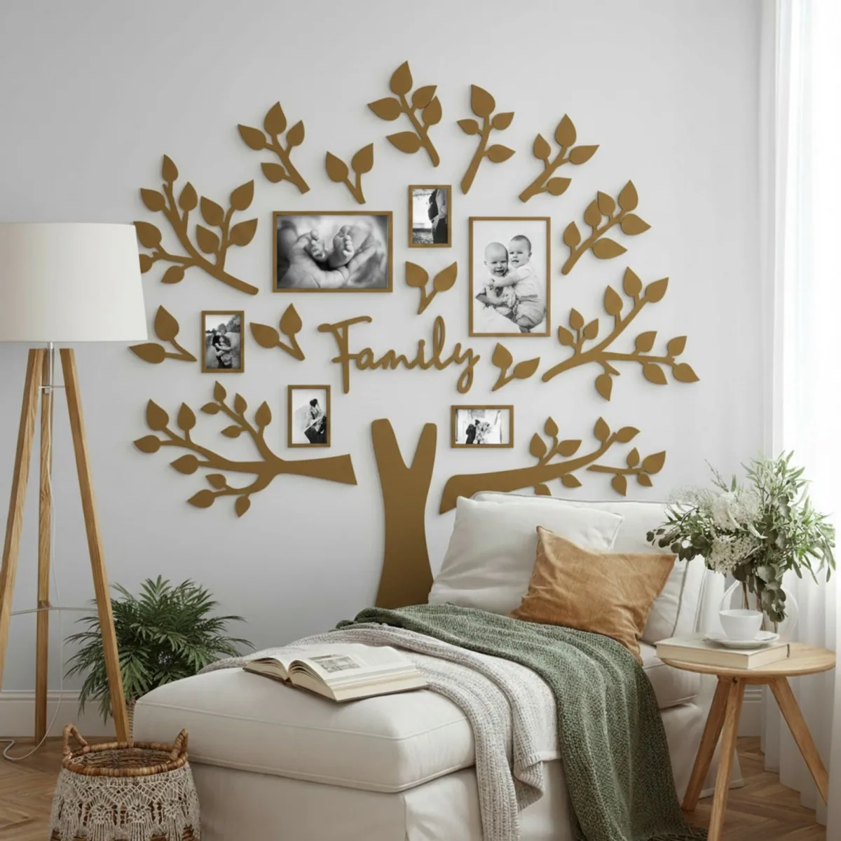 Family Tree Wall Decor XXL with 6 Photo Frames – Birch Plywood