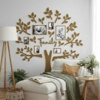 Family Tree Wall Decor XXL with 6 Photo Frames – Birch Plywood