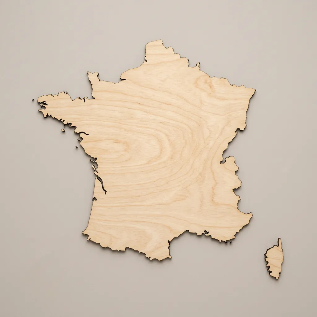 France Map Wooden Wall Decor – Birch Plywood (2 pieces)