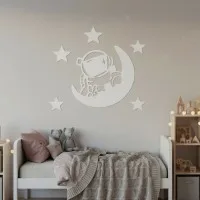 Birch Plywood Wall Decor - Little Astronaut with Moon and Stars